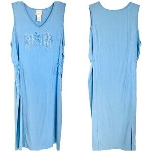 Nada Valley Sleeveless Maxi Dress Embroidered Flowers V Neck Side Ties & Vents L